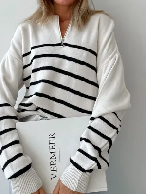 xakxx Urban Long Sleeves Loose Striped Round-Neck Sweater Tops