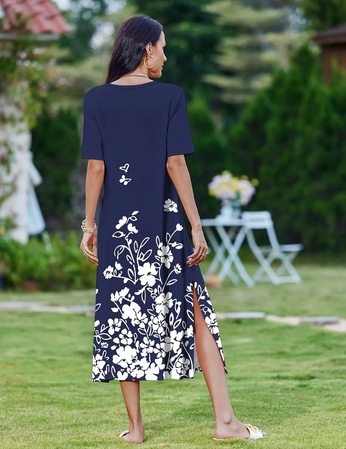 Zeagoo Women Floral Summer Dress Casual Beach Dress Printed T Shirt Dress Split Long Dress Travel 2025 Vacation Dress