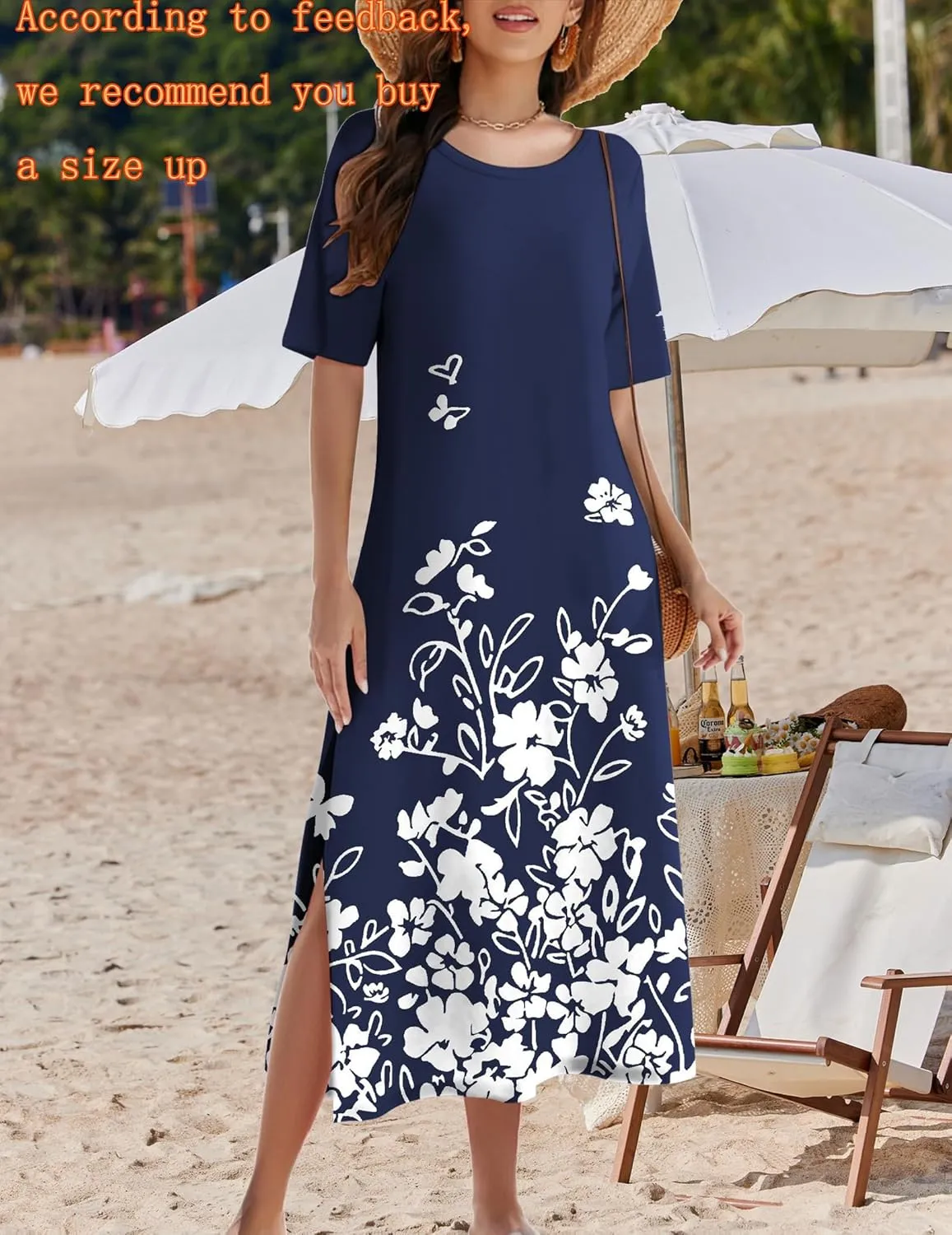 Zeagoo Women Floral Summer Dress Casual Beach Dress Printed T Shirt Dress Split Long Dress Travel 2025 Vacation Dress