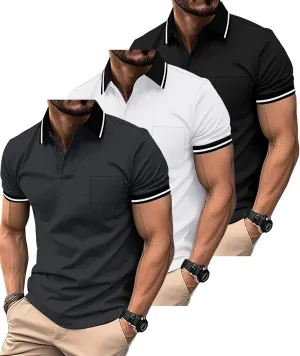 ZITY 3 Pack Men Polo Shirts Short Sleeve with Pocket Sport Wicking Shirts for Men Casual Athletic Collared T-Shirts
